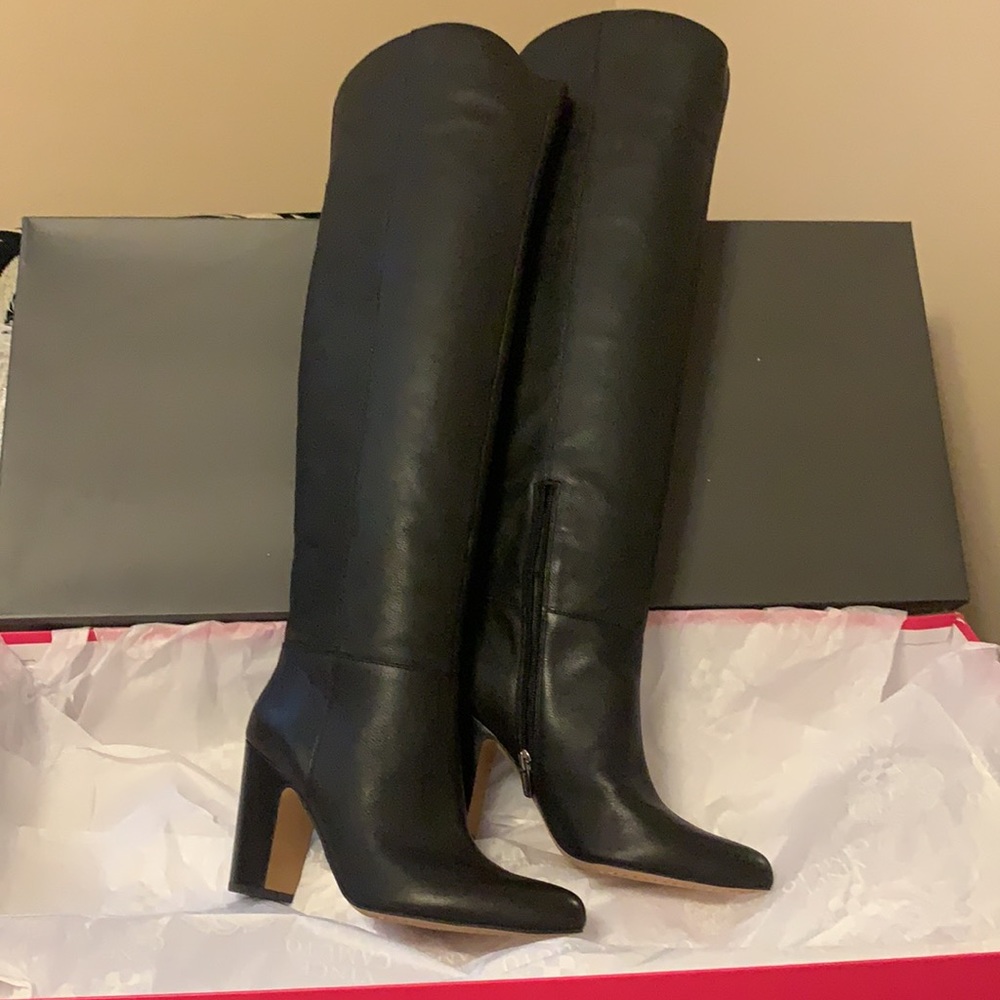 Vince Camuto Corinne OTK boots. Black Butter Calf. Brand new in box